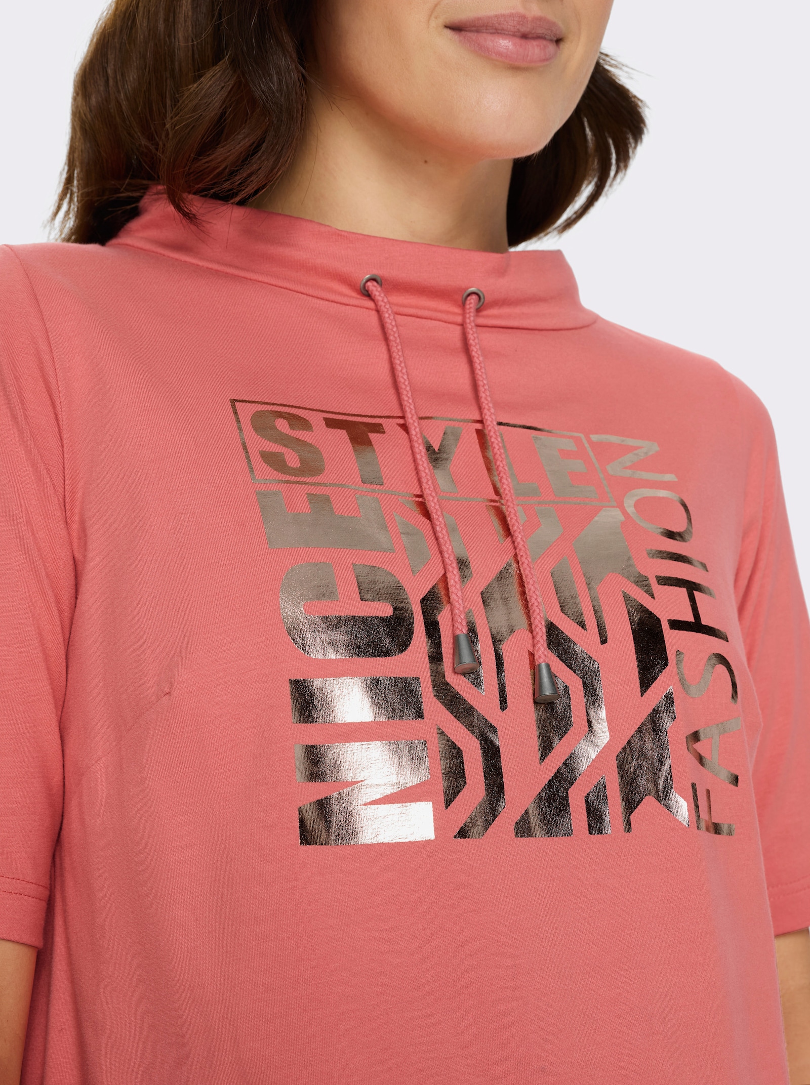 Jerseykleid mit abgerundeten Seitenschlitzen - koralle