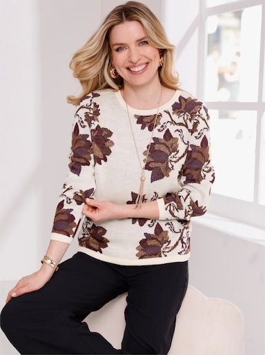 Jacquard-Pullover mit Glanzgarn-Details - elfenbein-schoko-gemustert