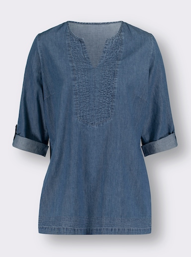 Jeanstunika mit Krempel-Ärmeln - blue-stone-washed