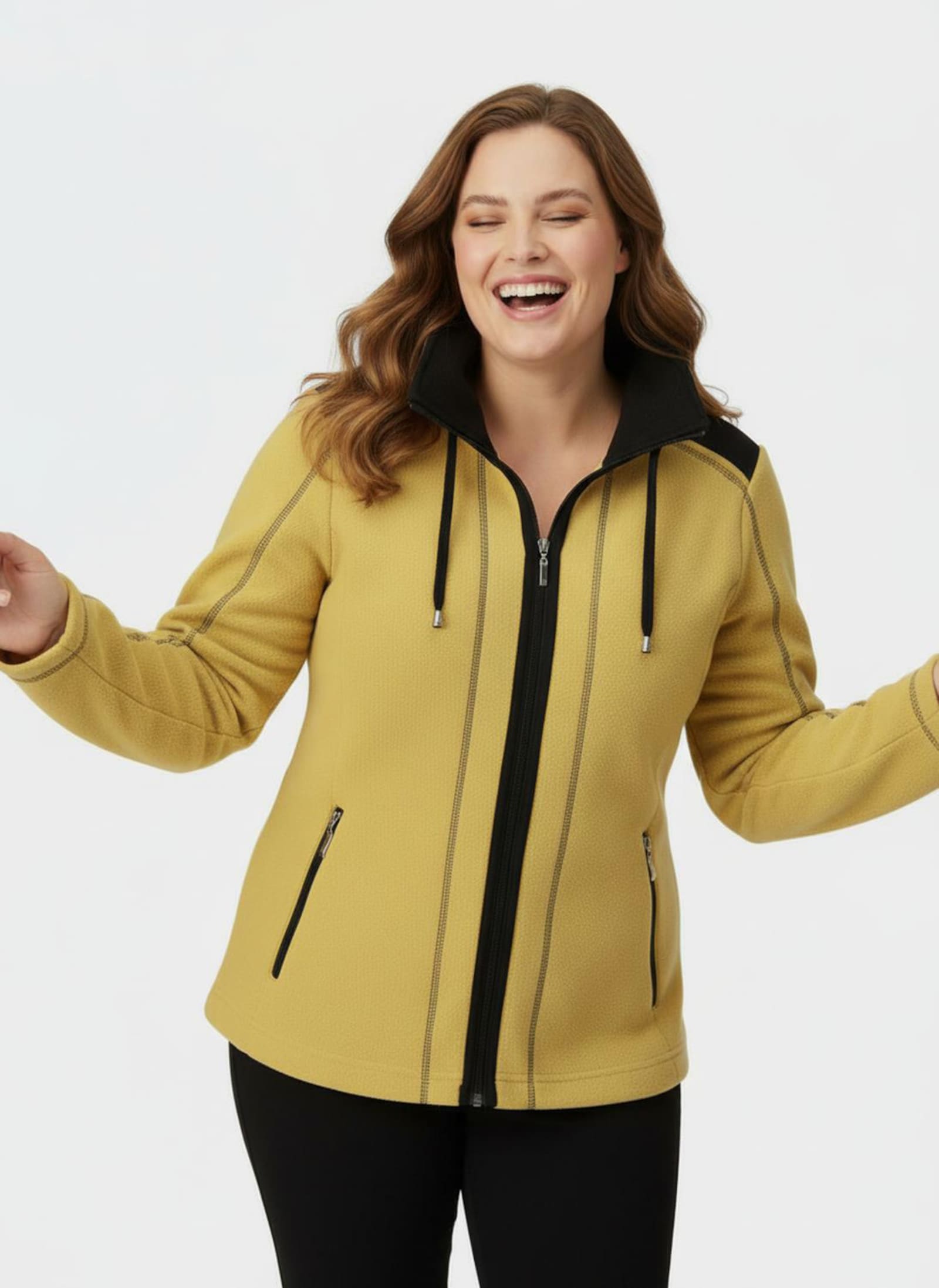 Fleecejacke mit Kontraststreifen - mais-schwarz