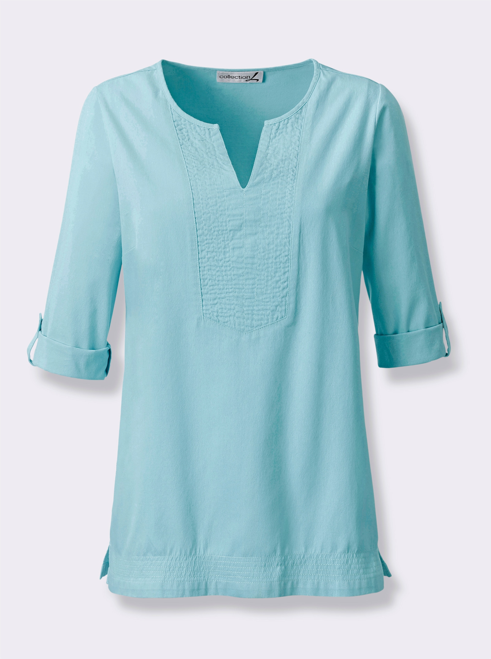 Jeanstunika mit Krempel-Ärmeln - mint