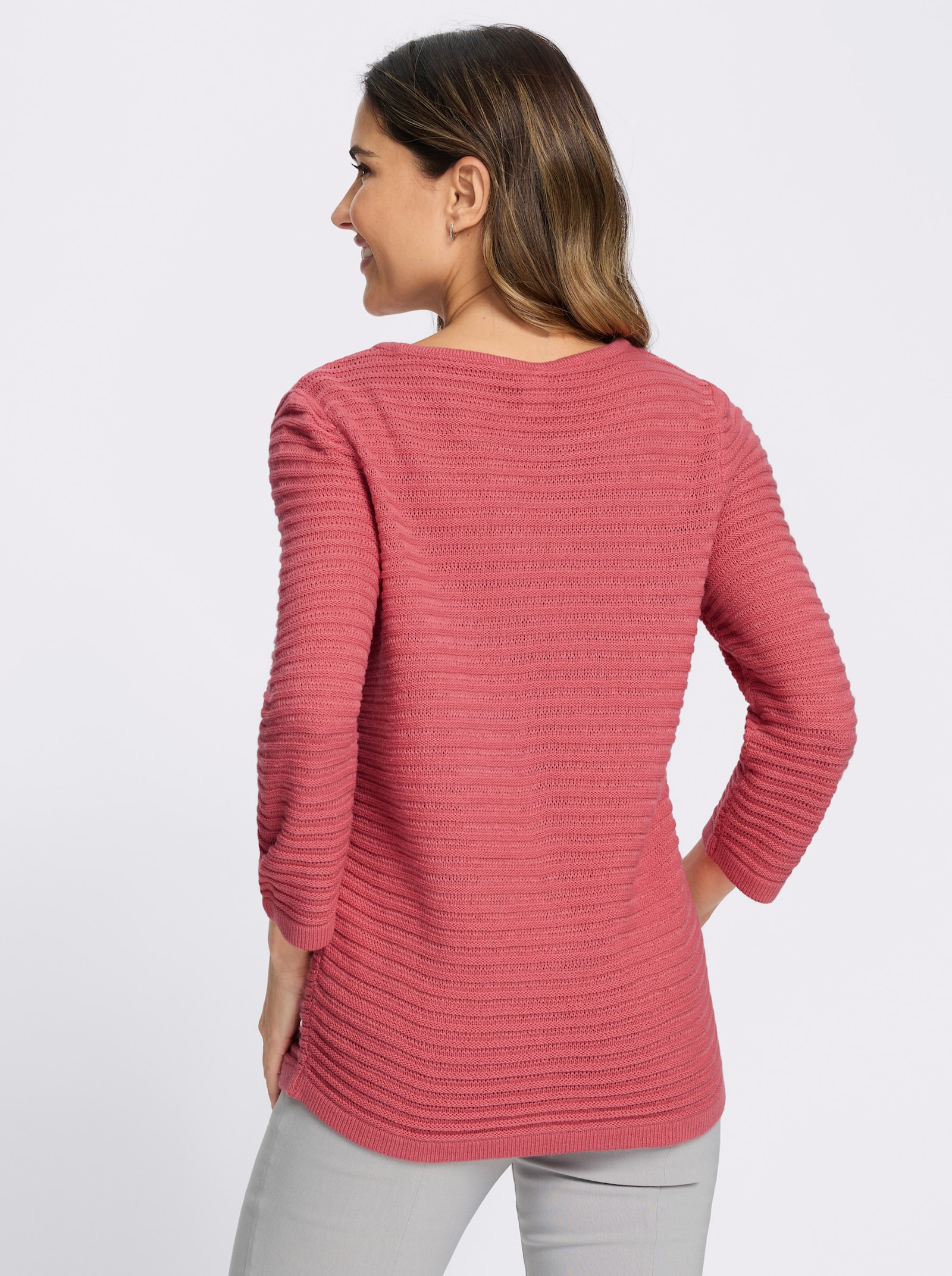 3/4 Arm-Pullover mit Struktur-Streifen - flamingo