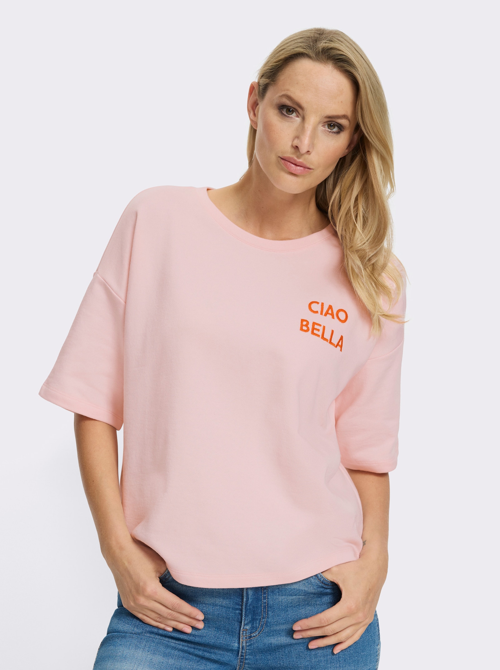 heine Sweatshirt mit gesticktem Schriftzug - hellrosé