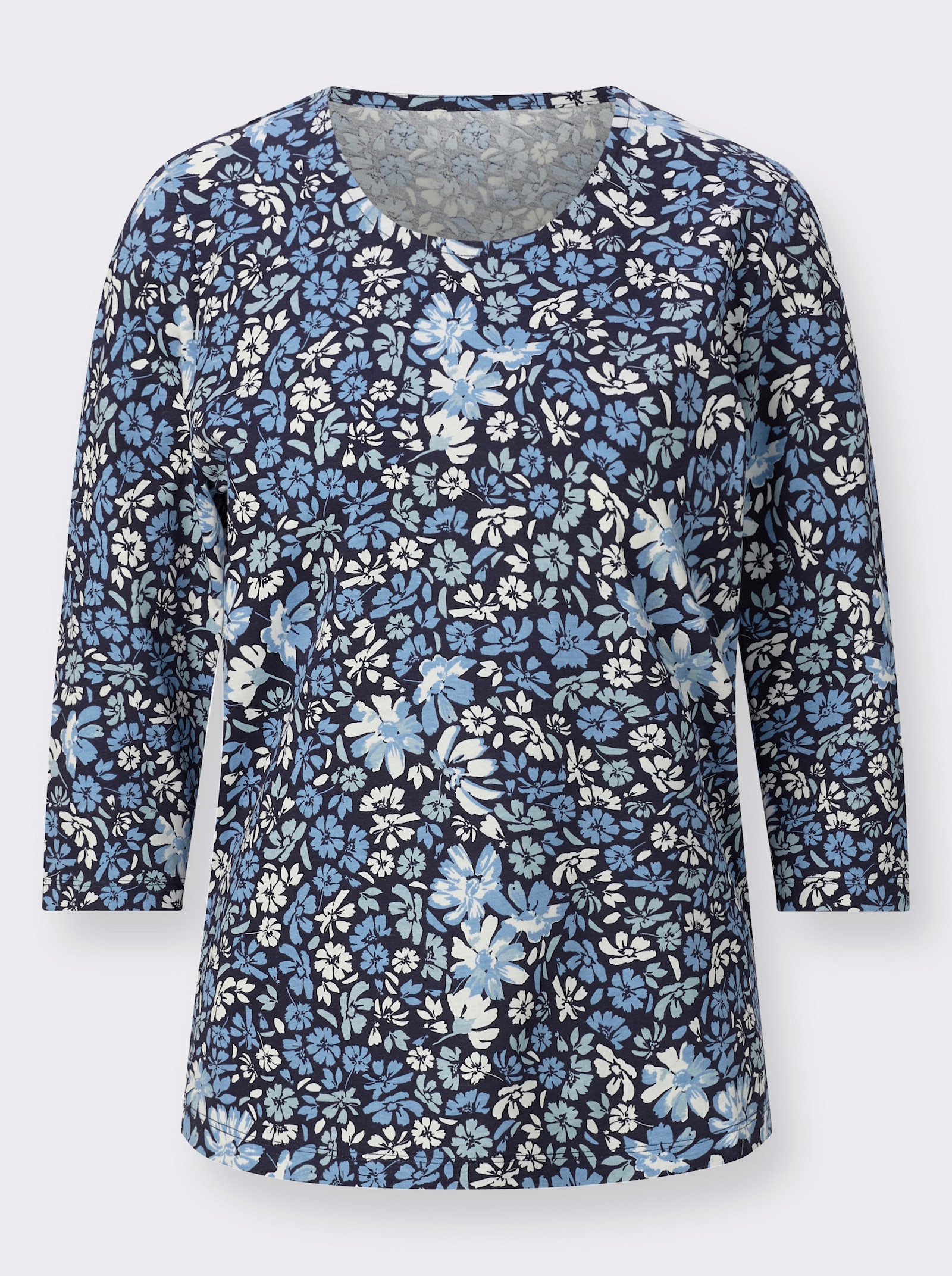 3/4-Arm-Shirt mit Blumenmuster - marine-himmelblau-bedruckt