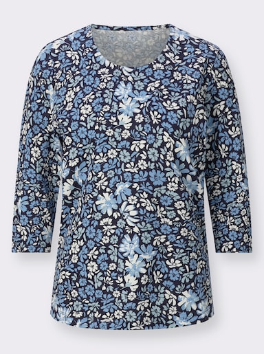 3/4-Arm-Shirt - marine-himmelblau-bedruckt