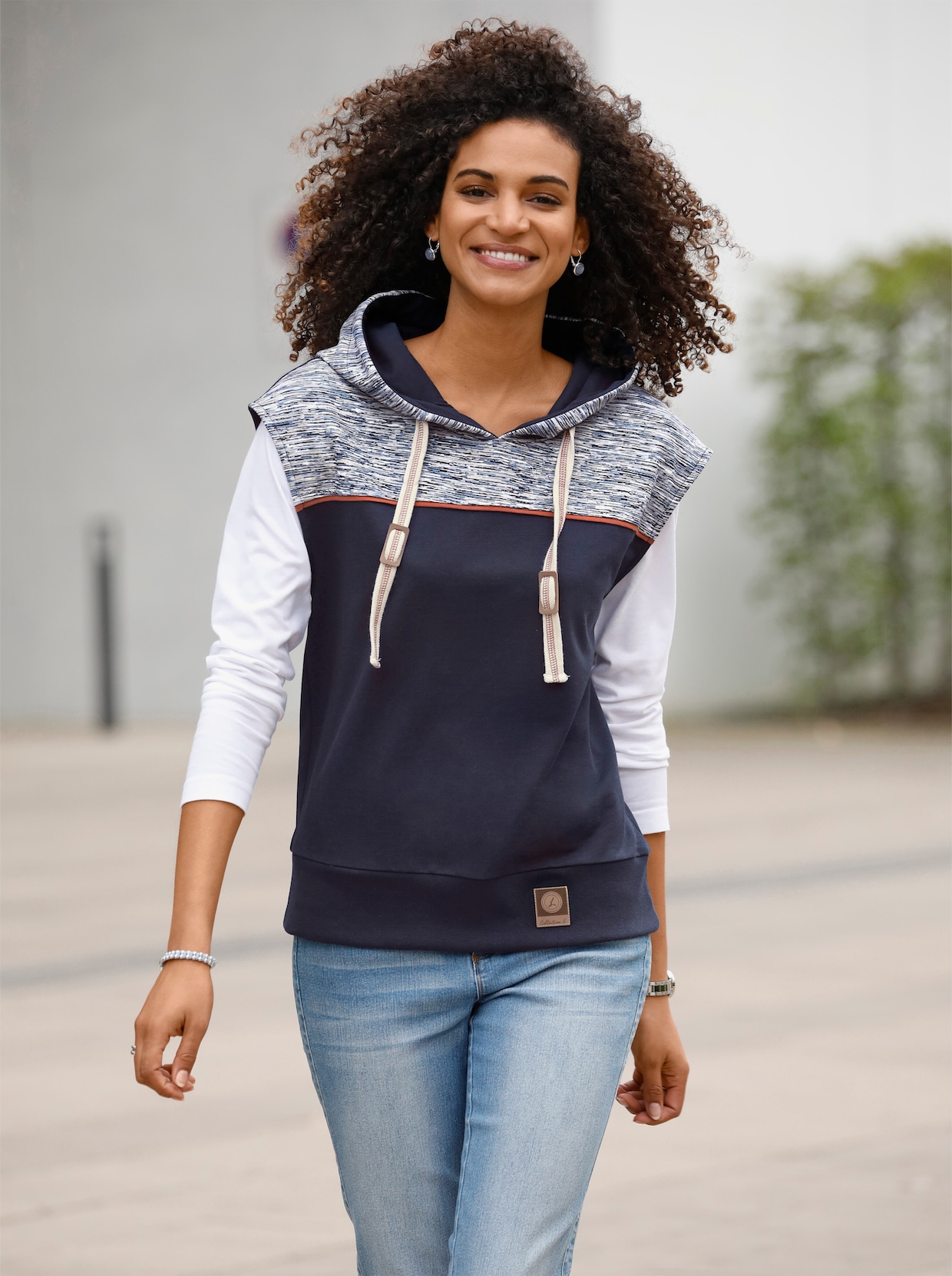 Kapuzensweatshirt - marine-weiss-meliert