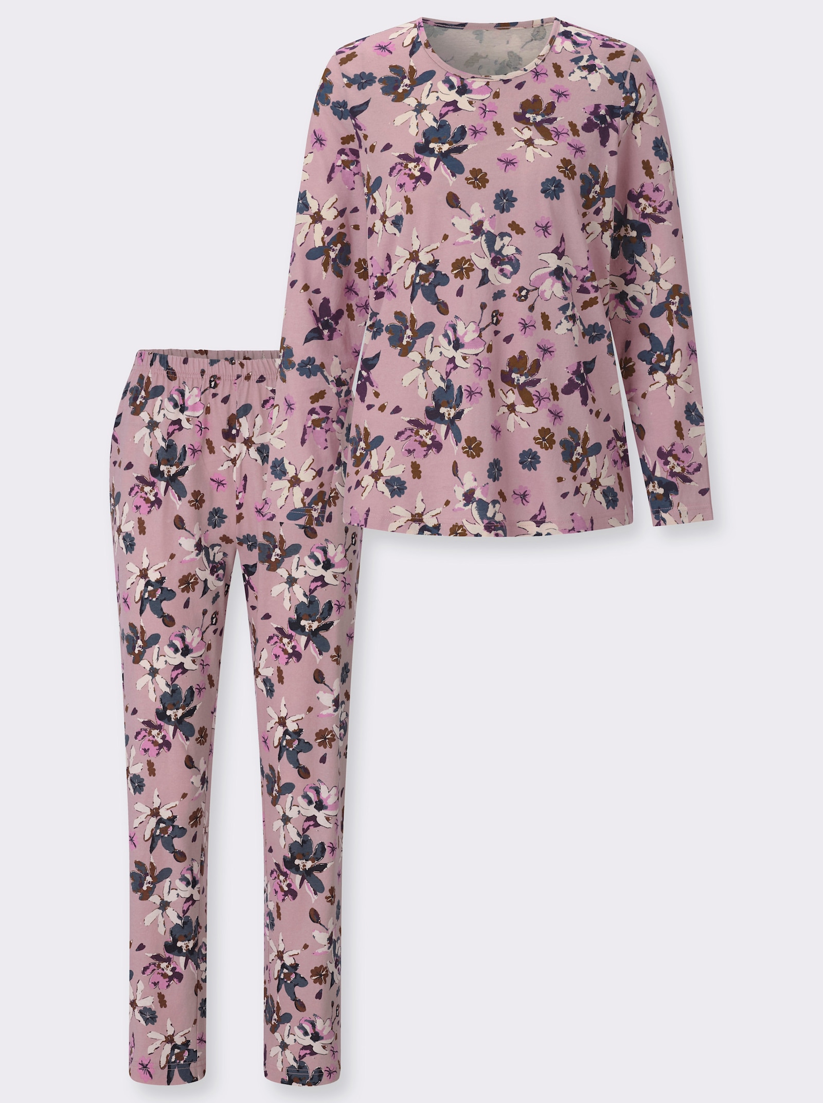 Schlafanzug im floralen Dessin - mauve-bedruckt