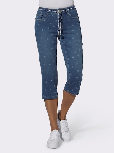 Caprijeans mit rückwärtigem Sattel - blue-stone-washed