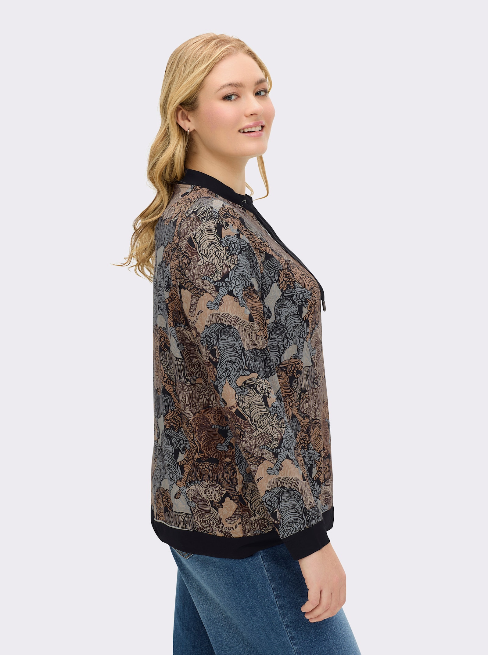 Shirtjacke in Blouson-Form - schwarz-sand-bedruckt