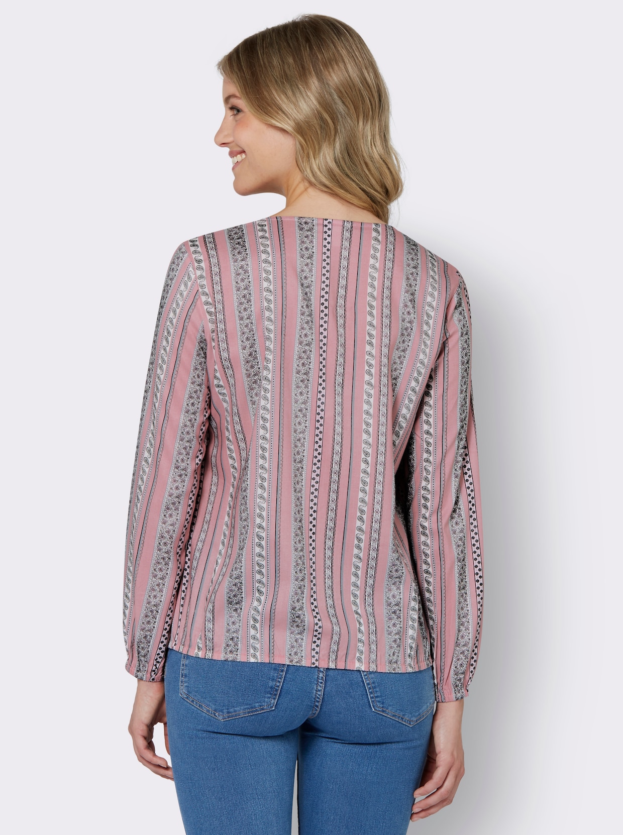 Comfortabele blouse - hortensia/antraciet bedrukt