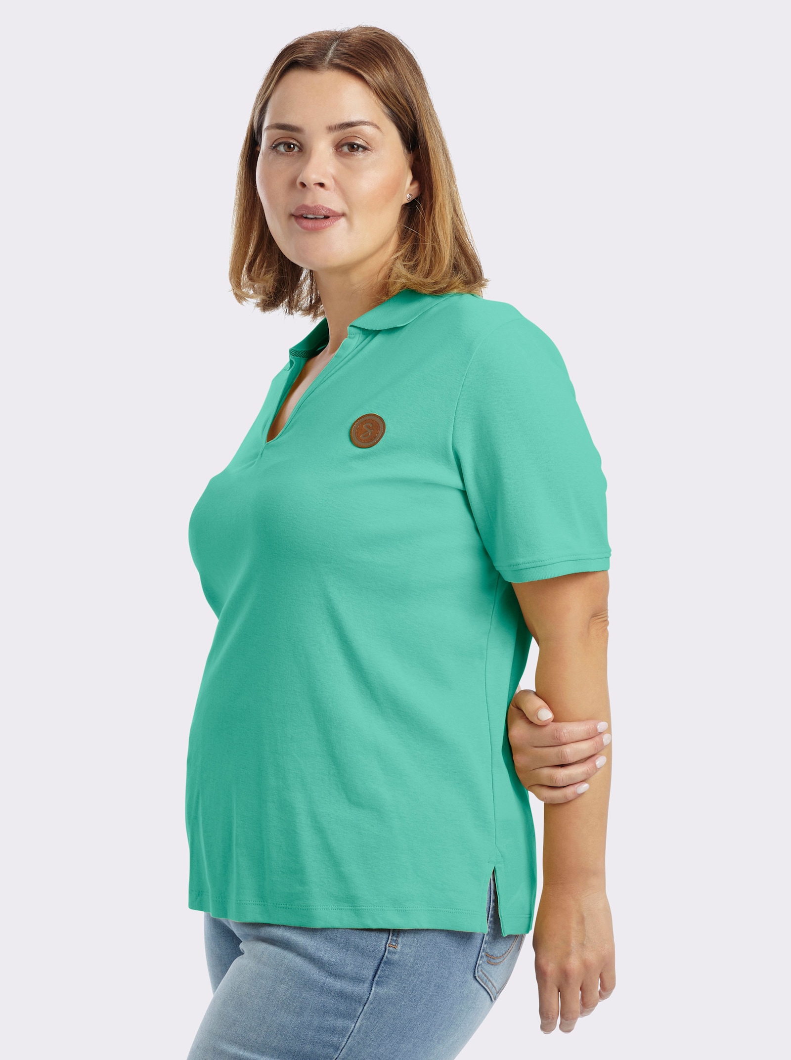 sheego Poloshirt met V-hals - blauwgroen