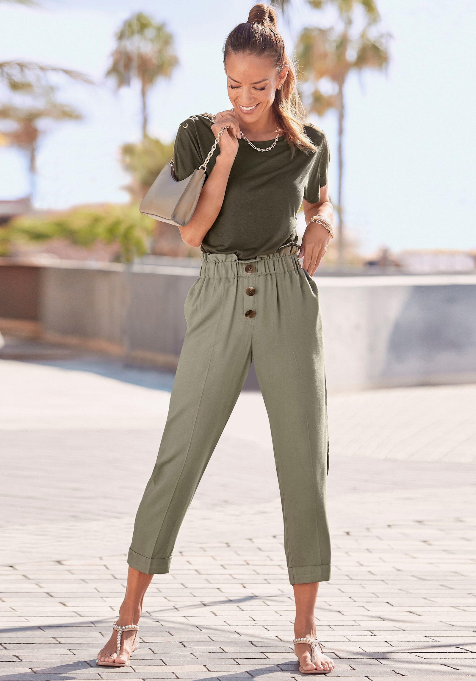 LASCANA Paperbag-broek - groen