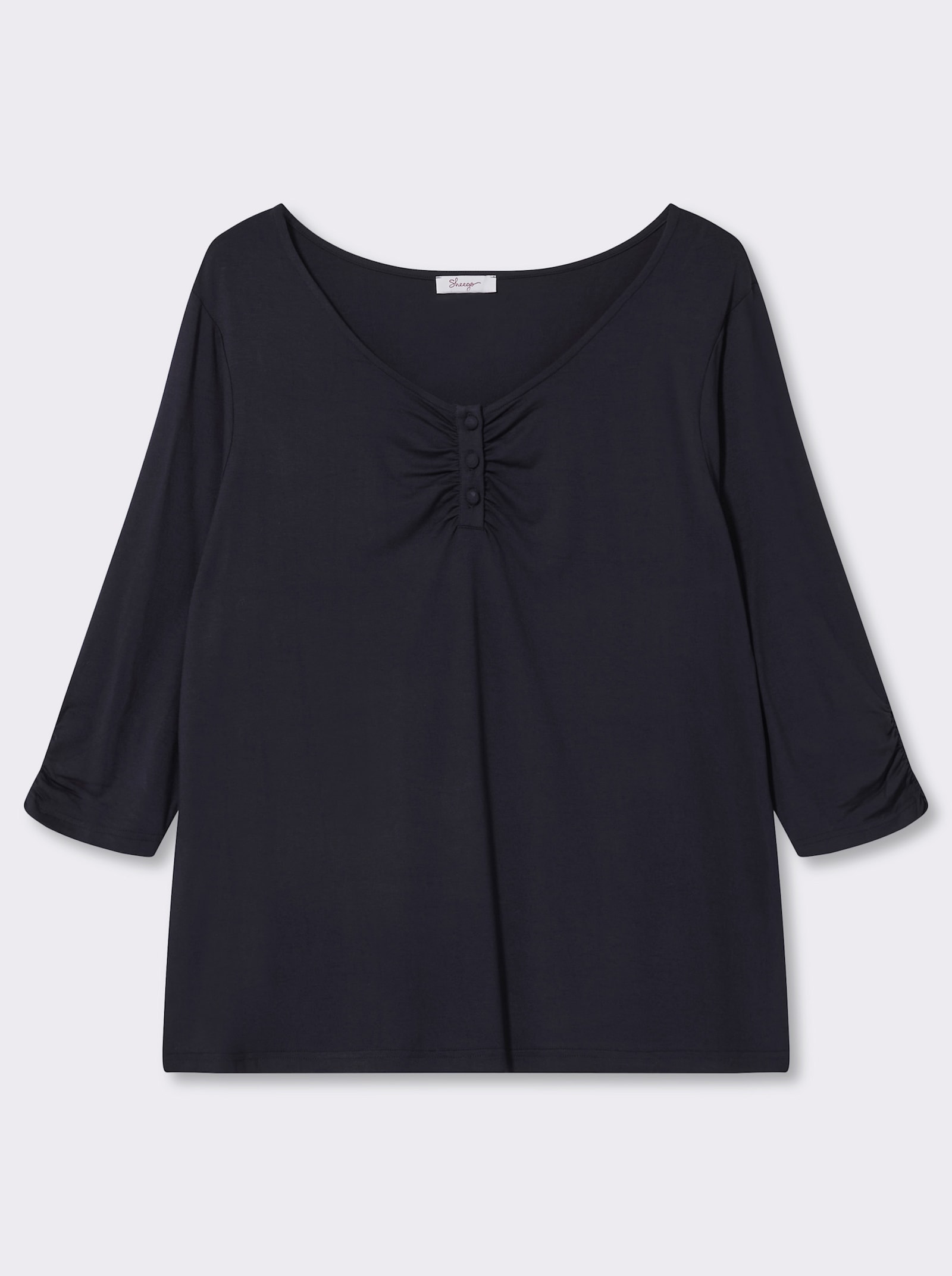 sheego 3/4-Arm-Shirt mit dekorativen Raffungen - tiefblau