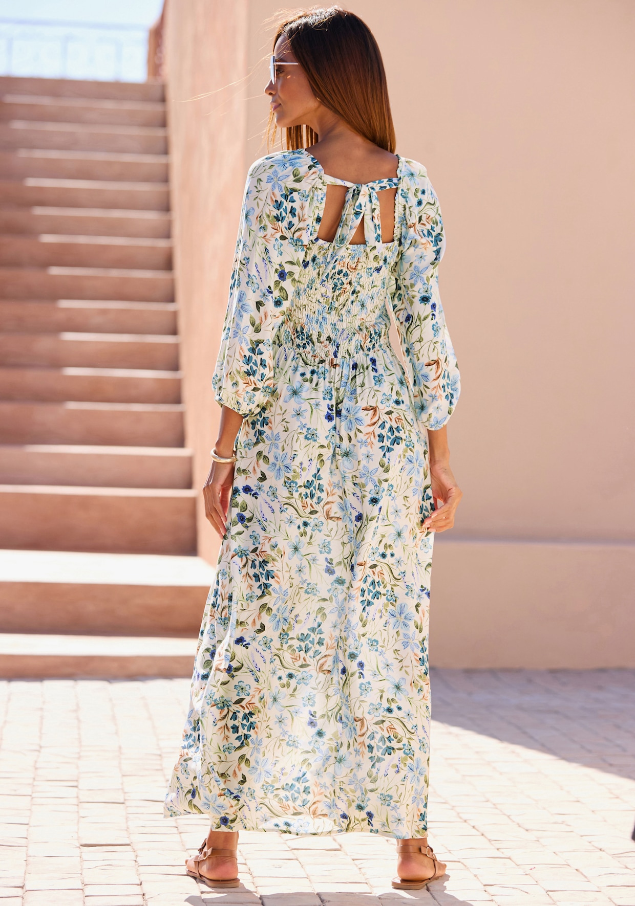 Buffalo Maxikleid - creme-blau bedruckt