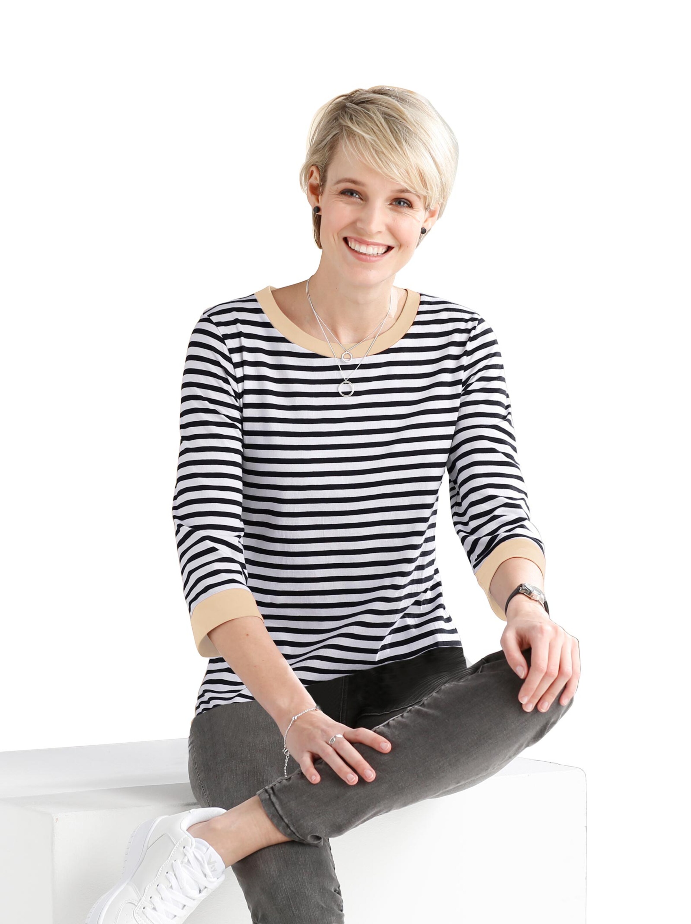 Shirt - beige-schwarz