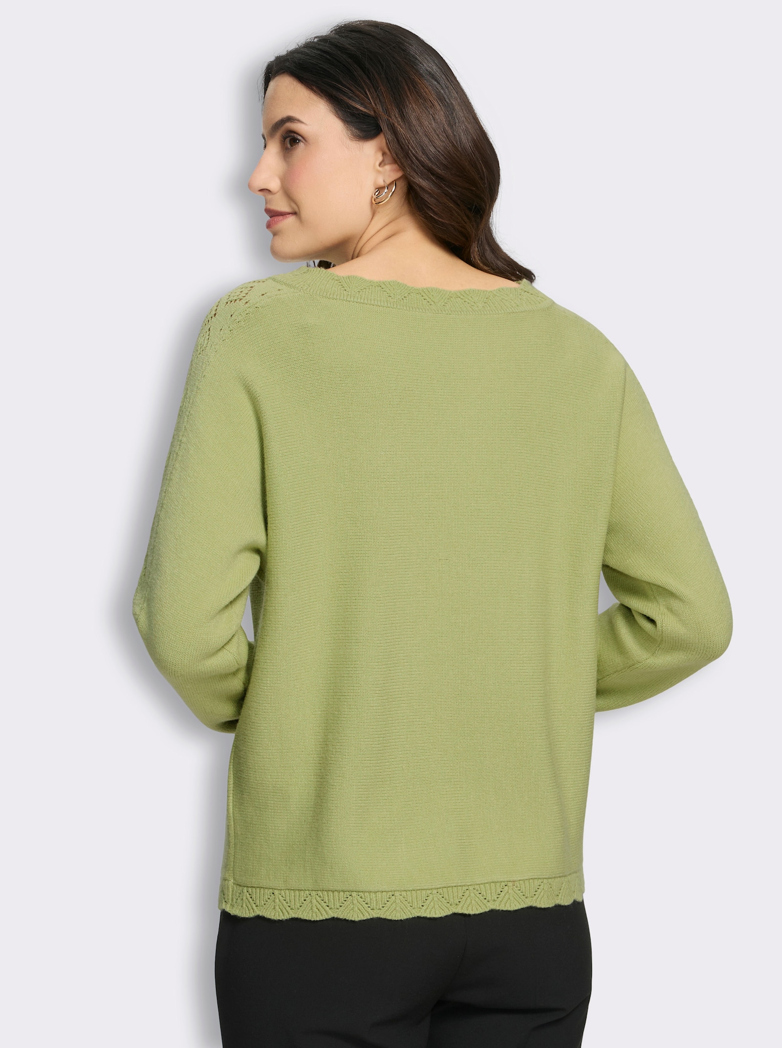 Langarm-Pullover mit Ajourmuster-Details - lindgrün