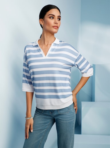 heine Ringelshirt mit Polokragen - ecru-himmelblau-geringelt