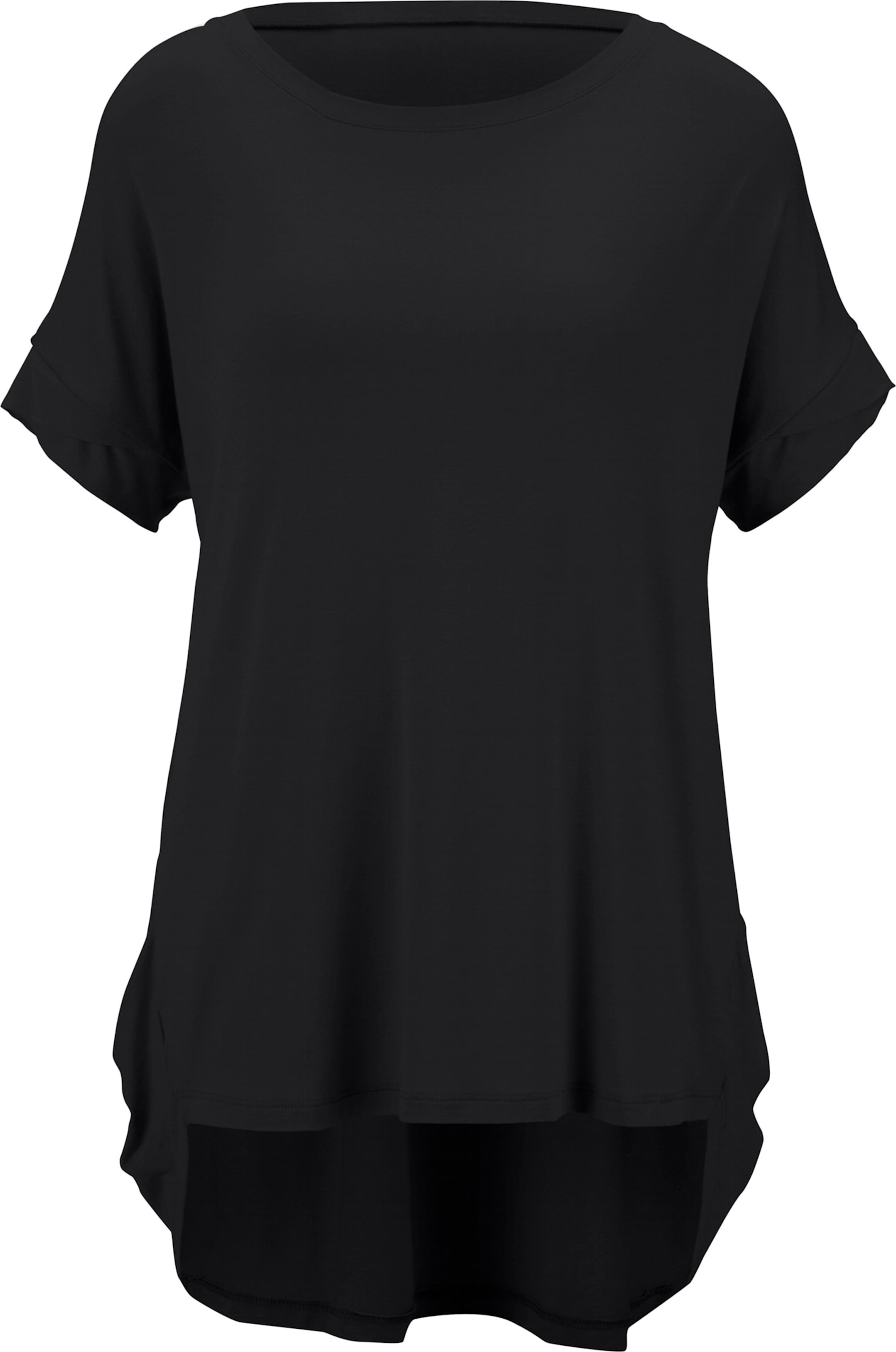 VORNE günstig Kaufen-Shirt in schwarz von heine. Shirt in schwarz von heine <![CDATA[Shirt Figurumspielende Form. Leichte Viskose-Qualität mit Elasthan. Vorne kurz, hinten länger.]]>. 