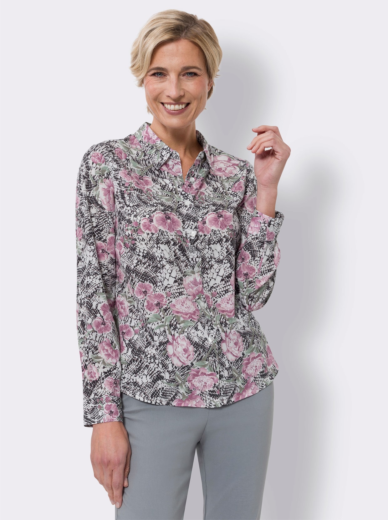Blouse met print - ecru/zwart geprint