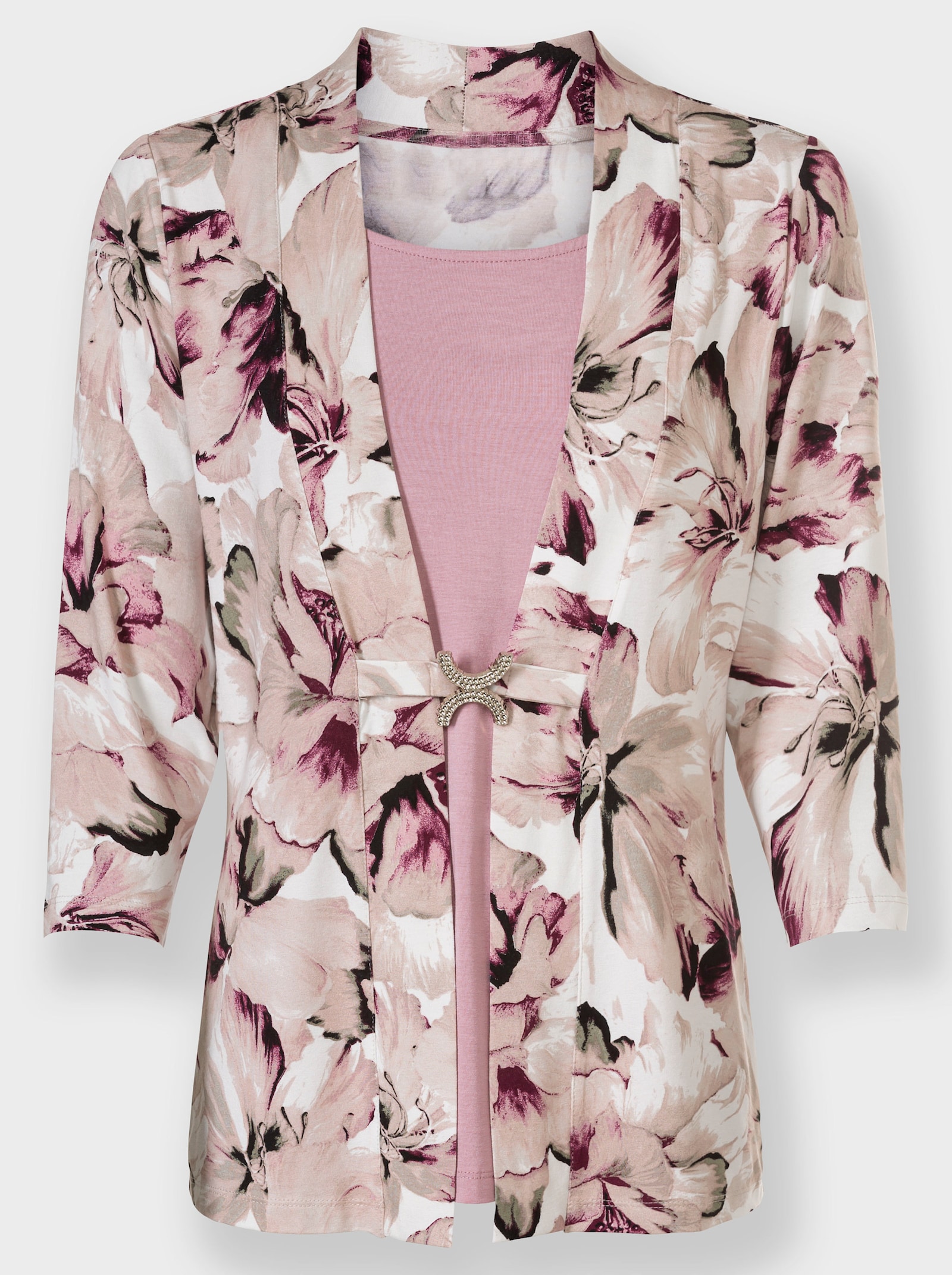 2-in-1-Shirt in Stretch-Qualität - hortensie-sesam-bedruckt