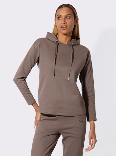 feel good Langarmshirt mit Glitzersteinchen - dunkeltaupe