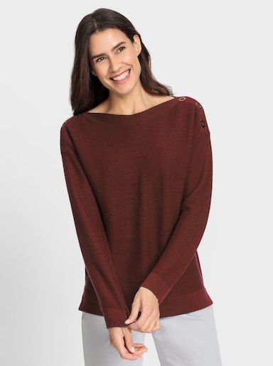 Strickpullover mit Ösenverzierung - rotbraun
