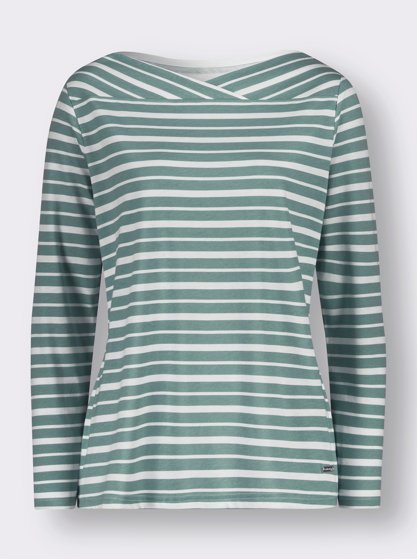 Gestreept shirt met overlappende hals - jade/champagne gestreept