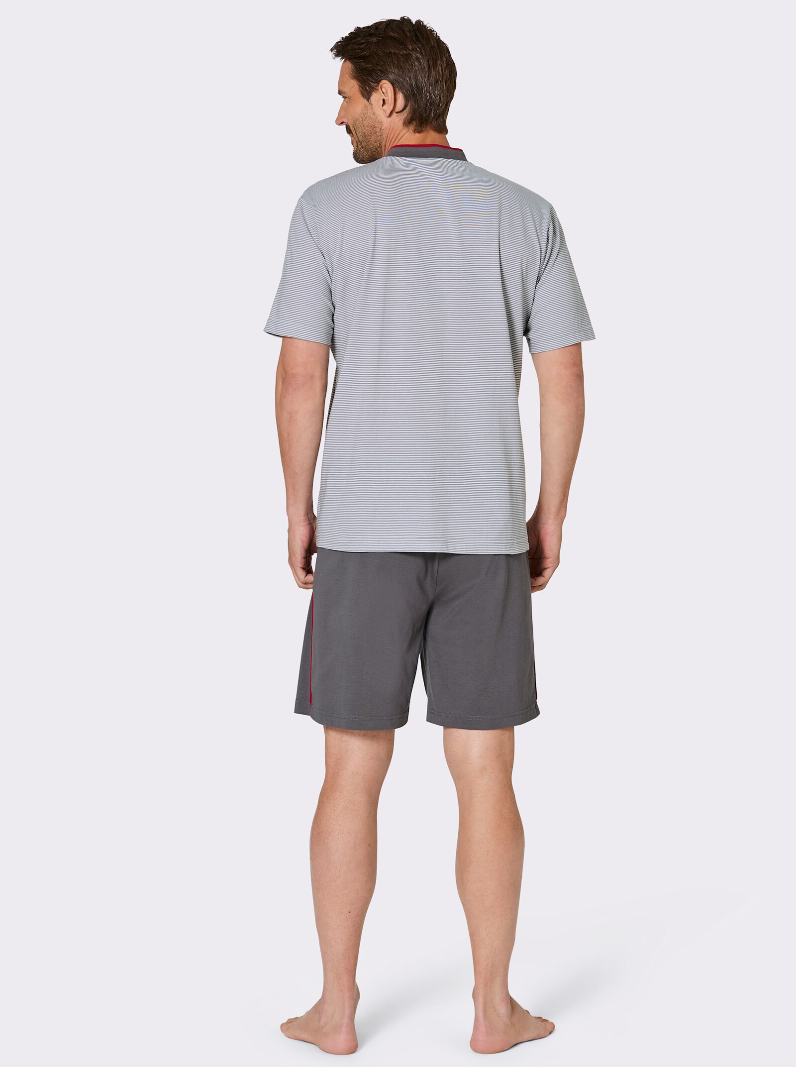 wäschepur men Shorty - anthrazit-kirsche-gestreift