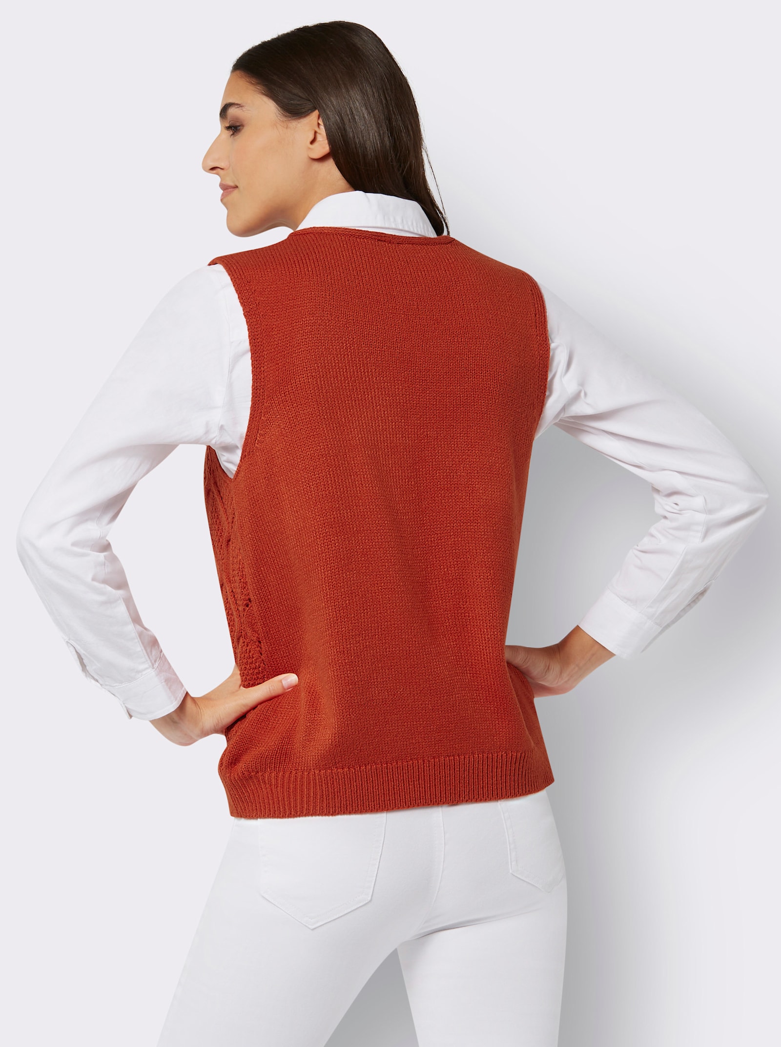 Slip-over met ruitpatroon - roestrood