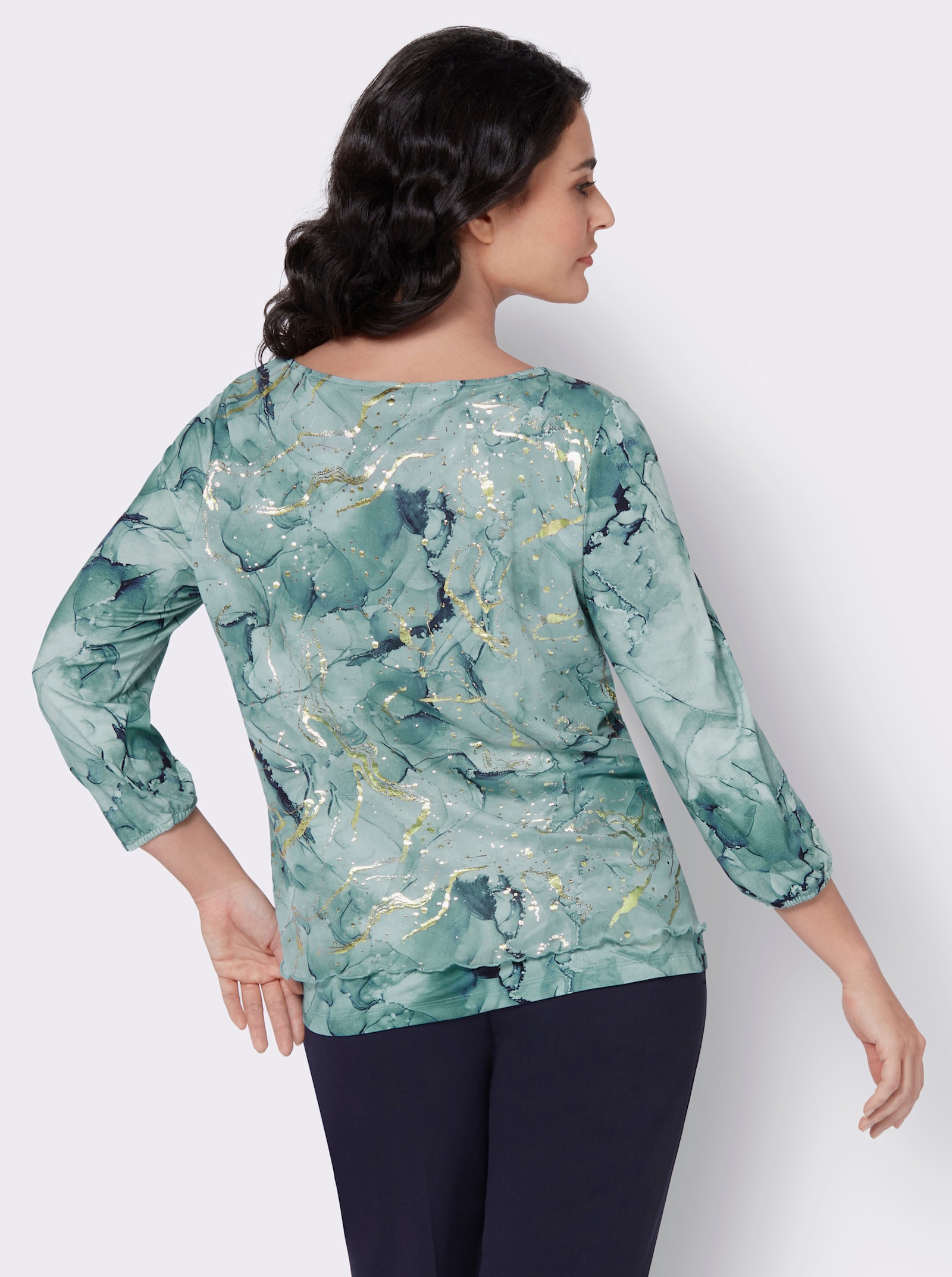 3/4-Arm-Shirt in Mesh-Qualität - kalkmint-bedruckt