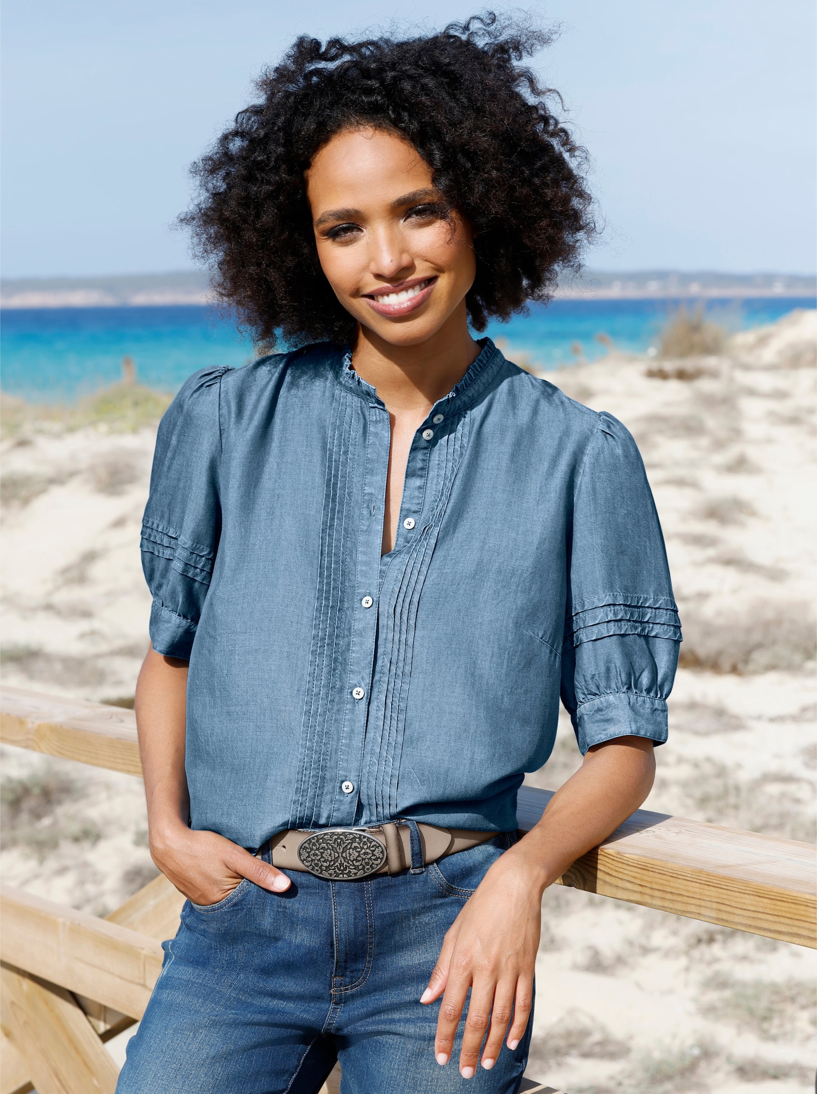 heine Jeansbluse mit Puffärmeln - blue-bleached