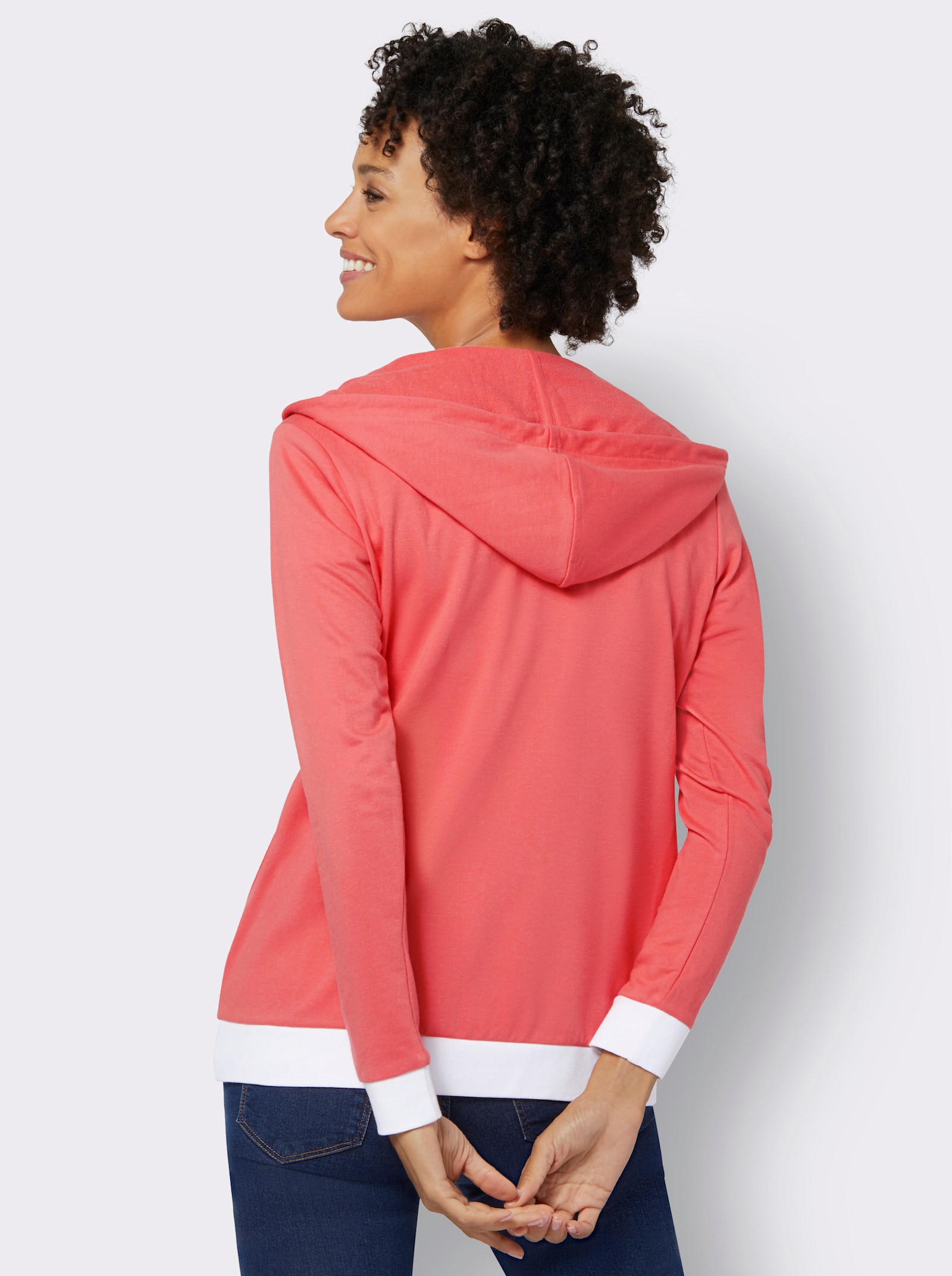 Shirtjacke mit Kontrast-Details - koralle