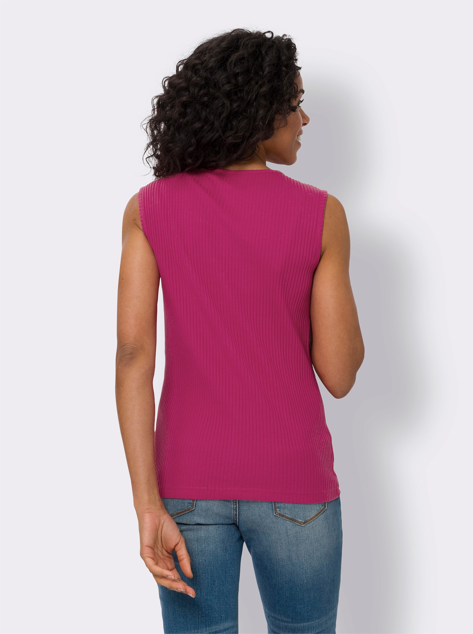 Shirttop van ribstof - fuchsia