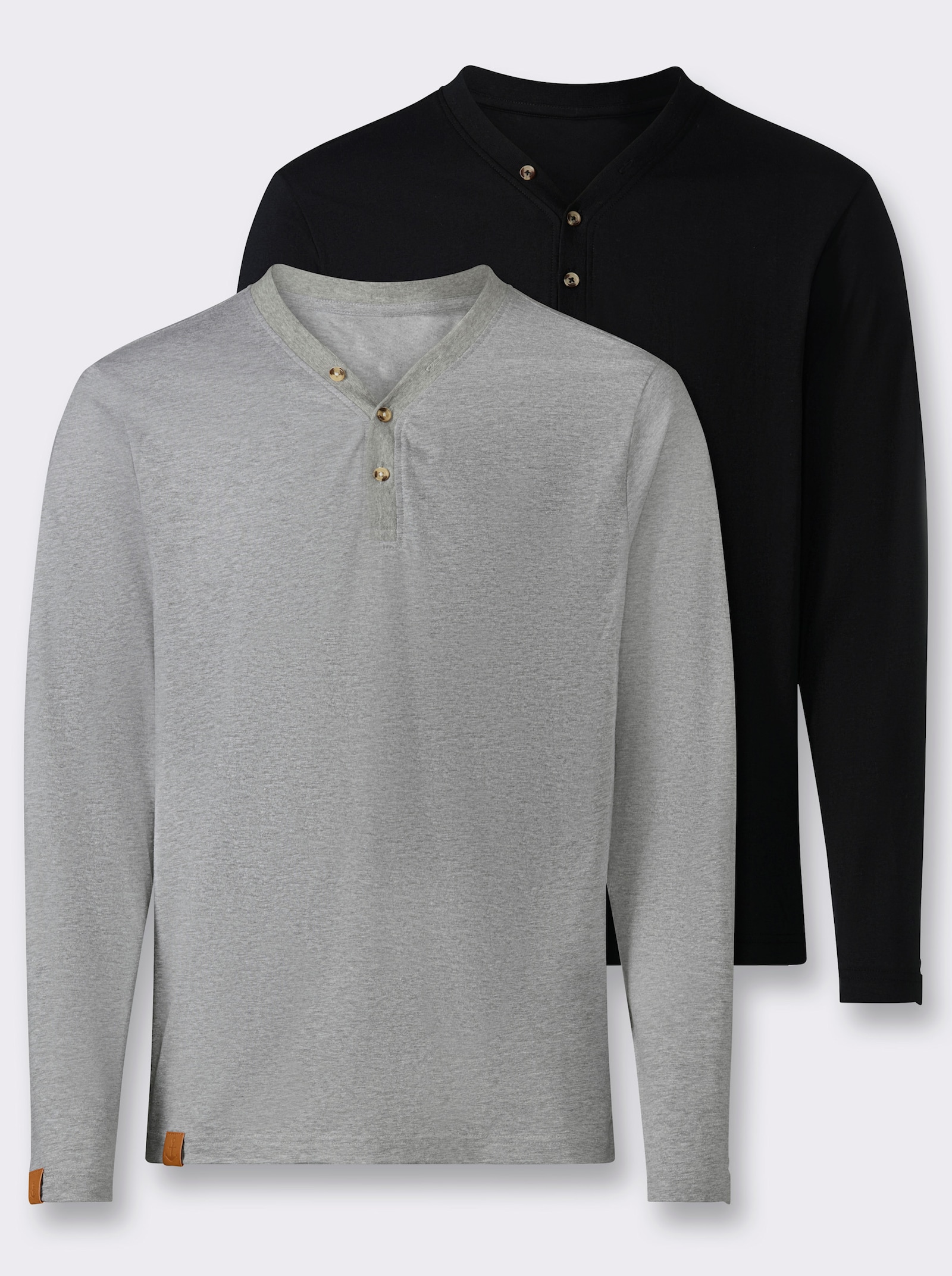 Langarmshirt im Doppelpack - schwarz + grau-meliert