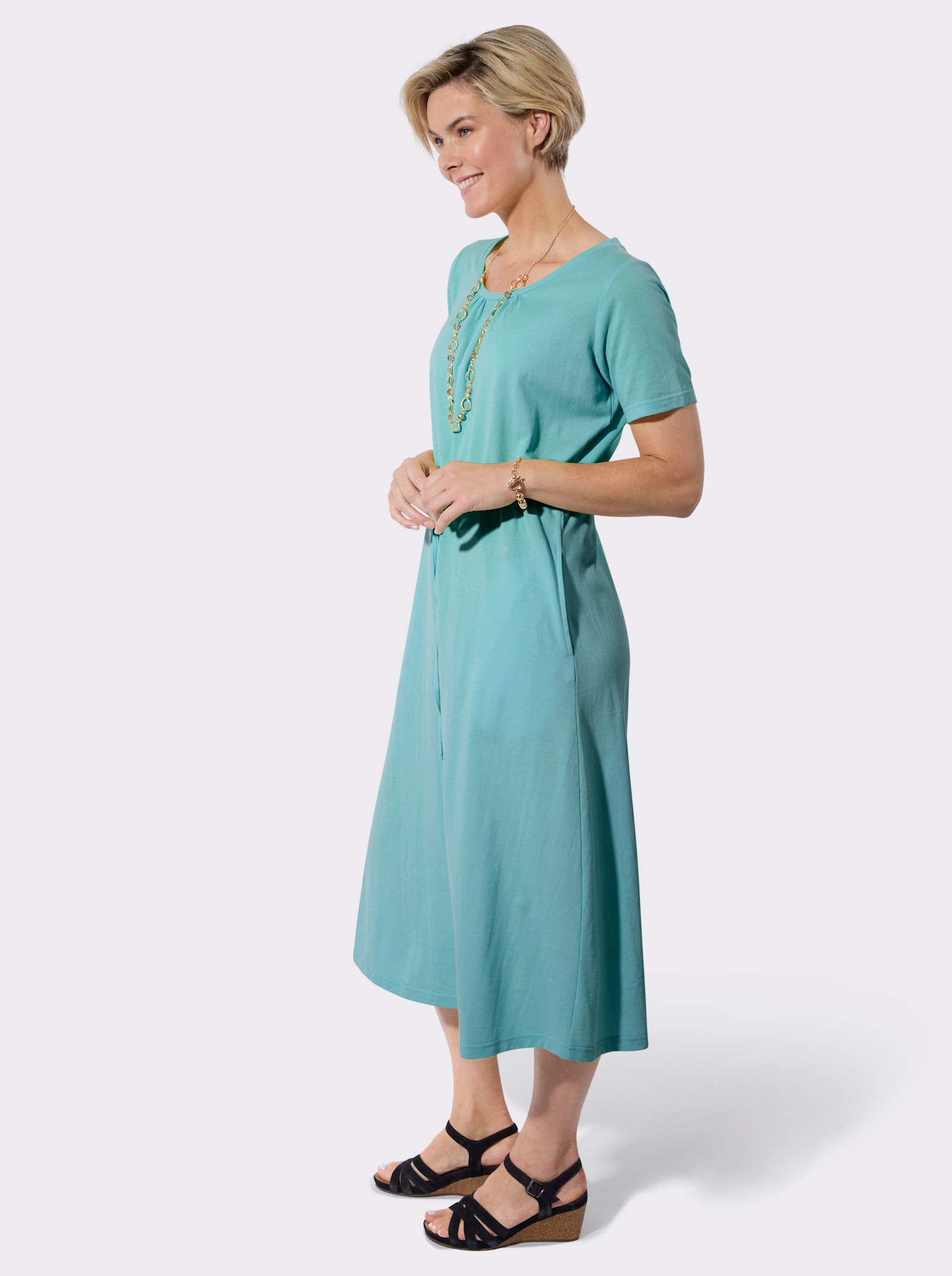 Sommerkleid mit gekräuselte Ausschnitt - ozean