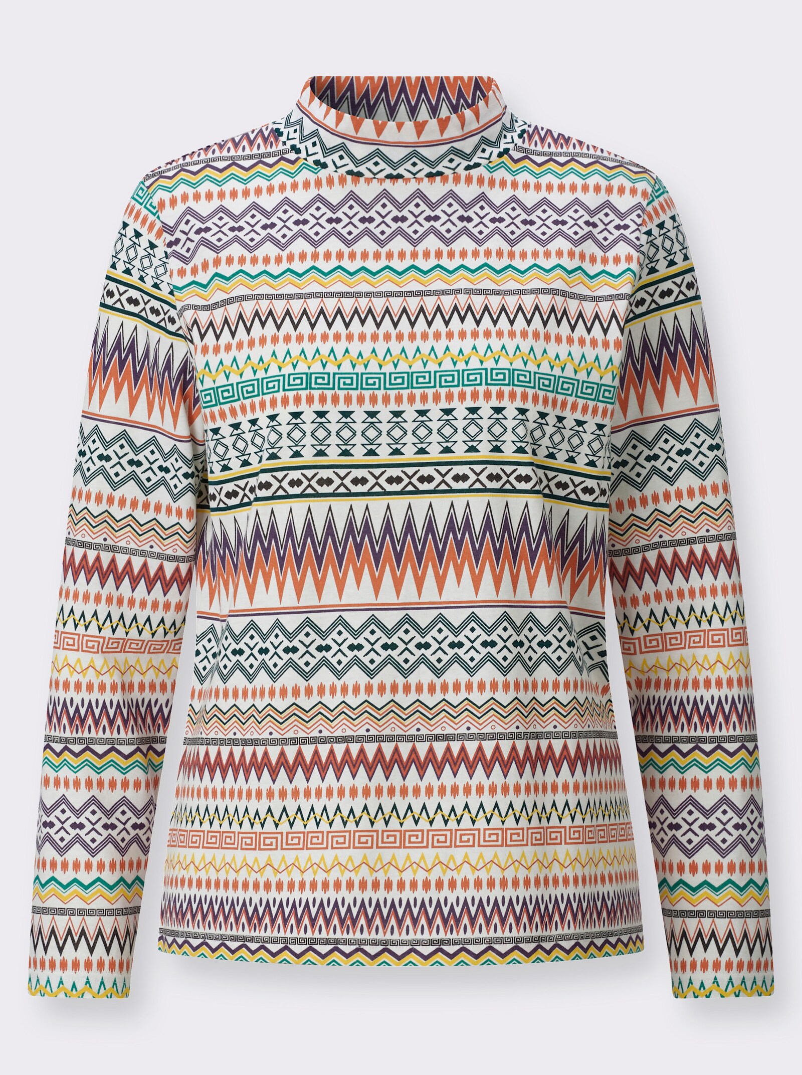 Stehkragenshirt mit Druckmuster - papaya-ecru-bedruckt