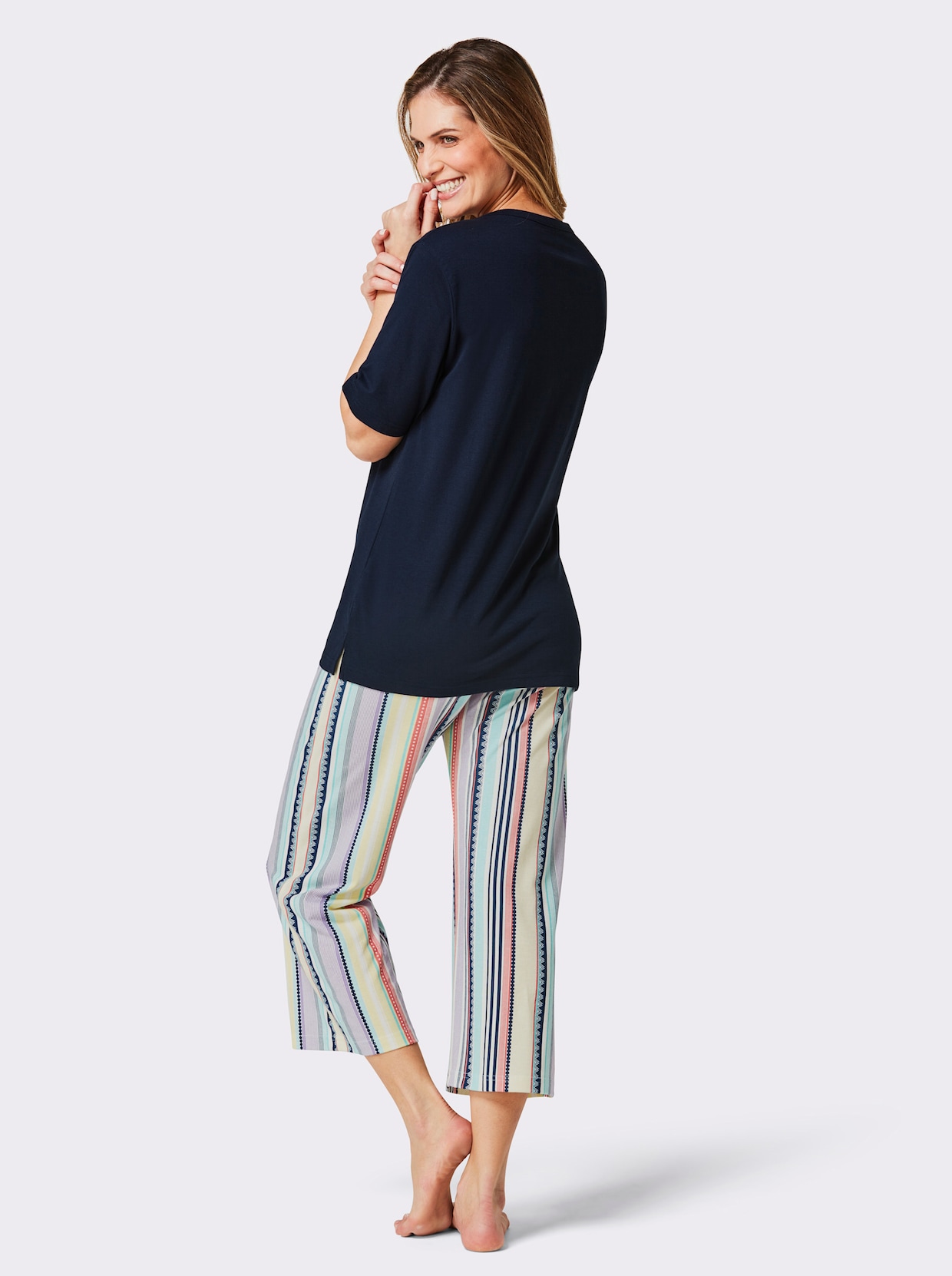 Hajo Pyjama - marine/ecru geprint