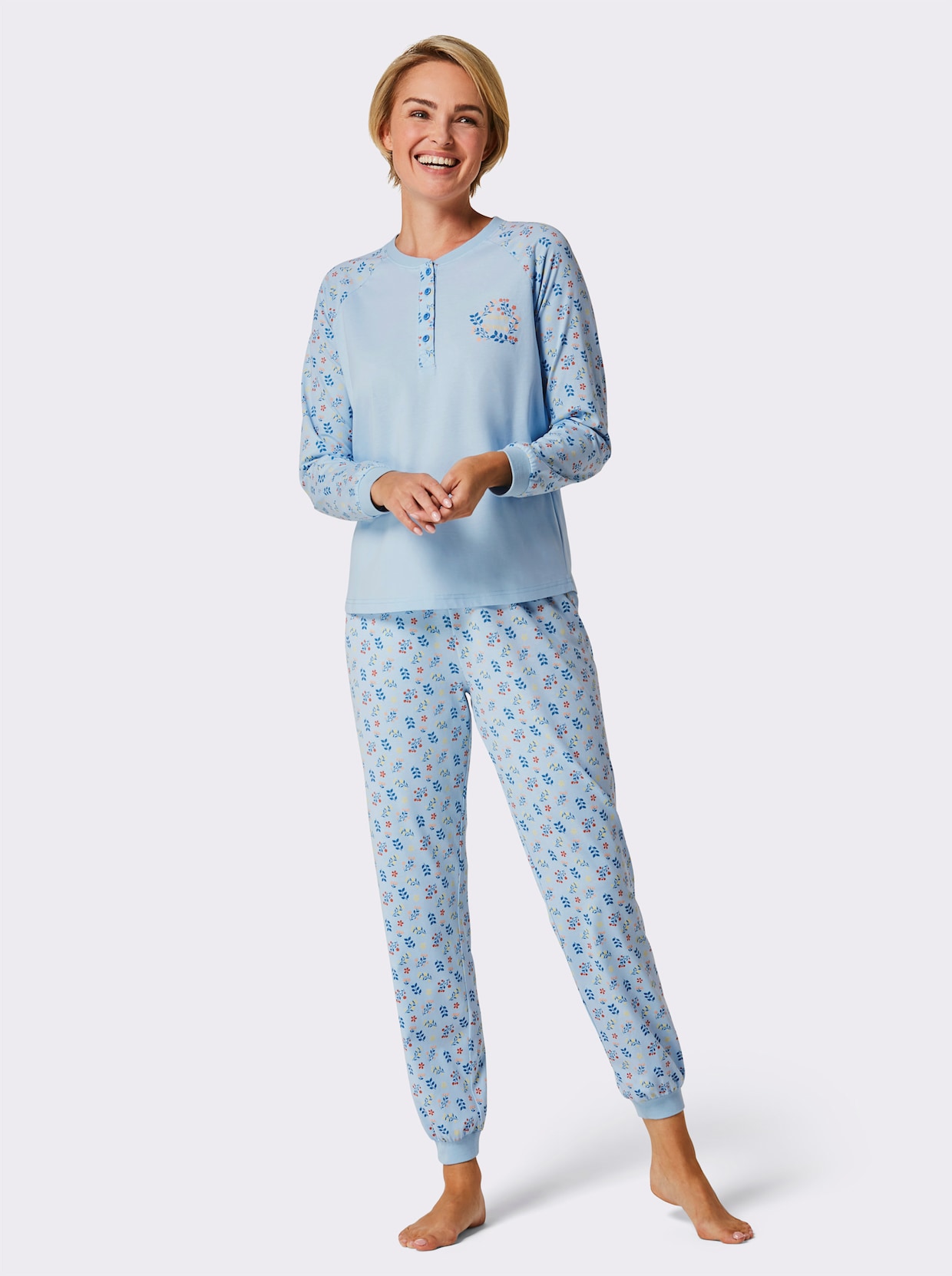 wäschepur Pyjama - lichtblauw/middelblauw bedrukt