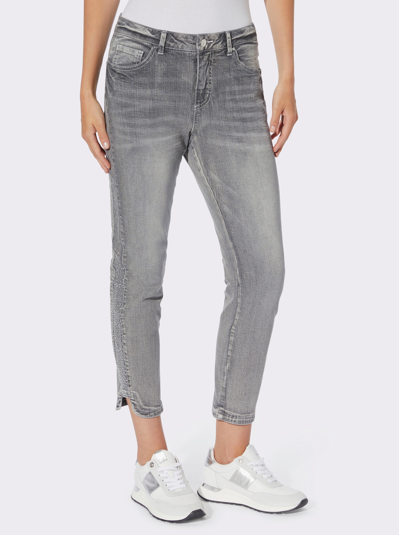 heine 7/8-Jeans mit Ziersteinchen, seitlich - light grey-denim