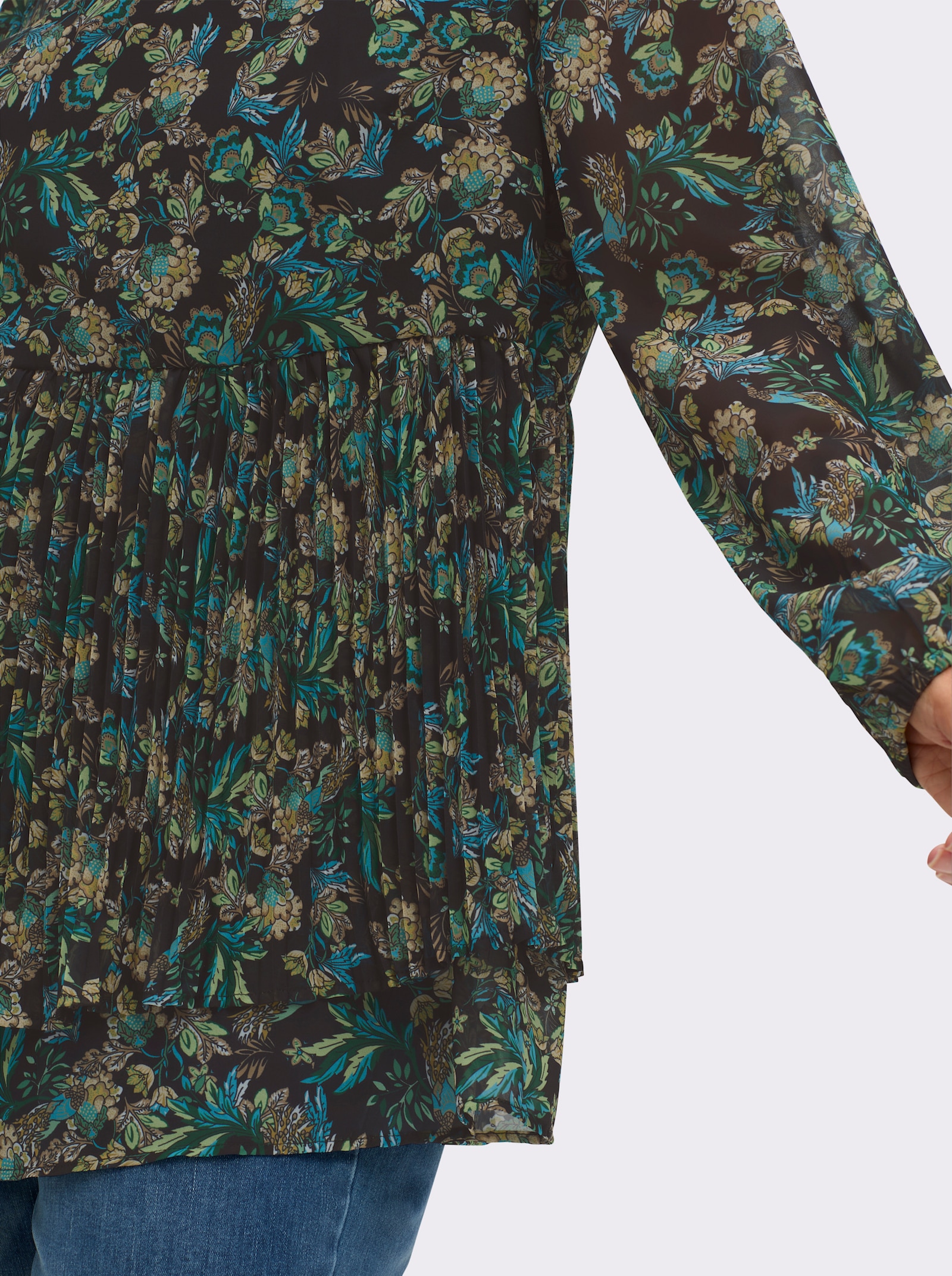 sheego by Joe Browns Tunika aus Chiffon, mit Plisseefalten - schwarz-bedruckt