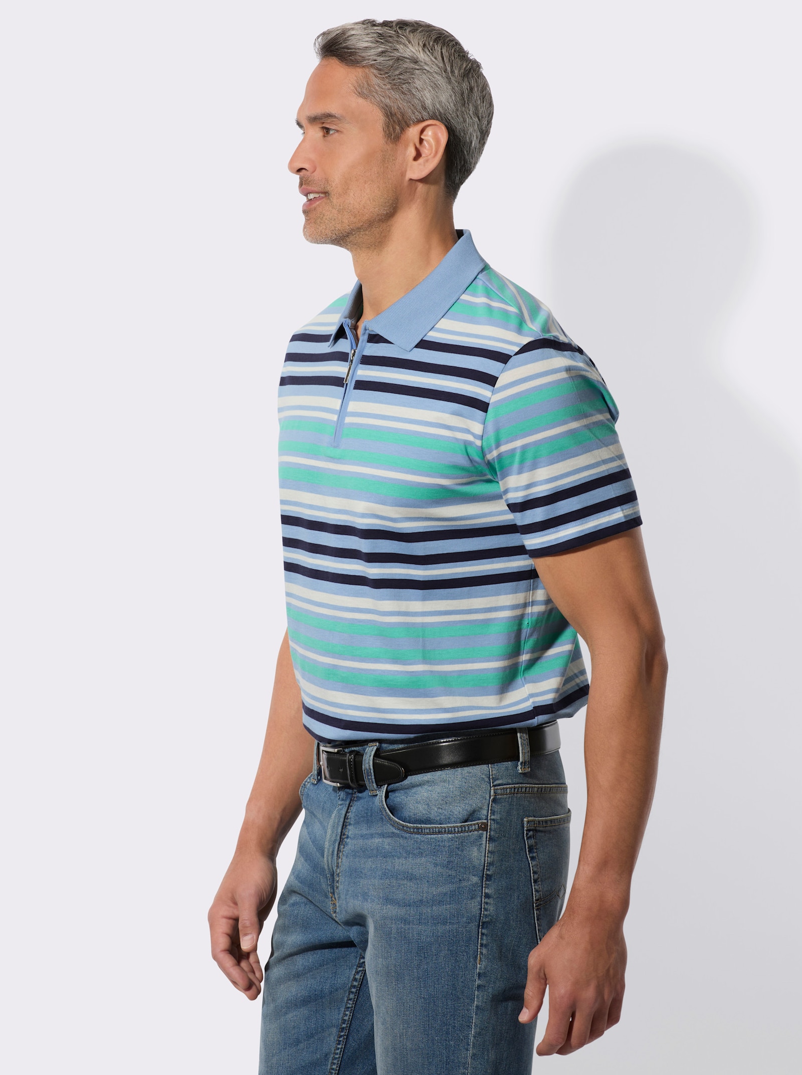 Poloshirt in streepjesdessin - marine/blauwgroen gestreept