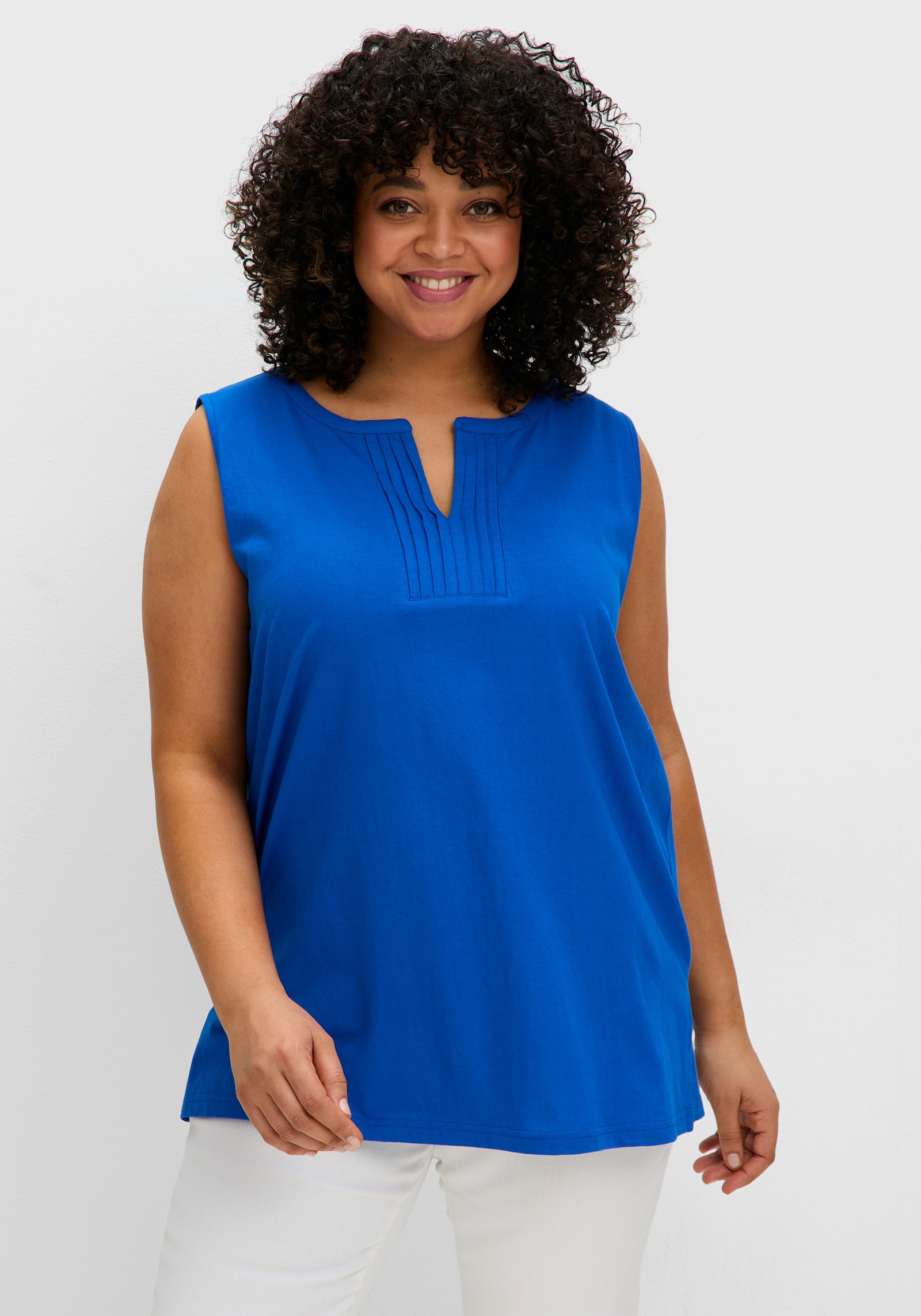 sheego Tanktop mit Biesen am Ausschnitt - kobaltblau
