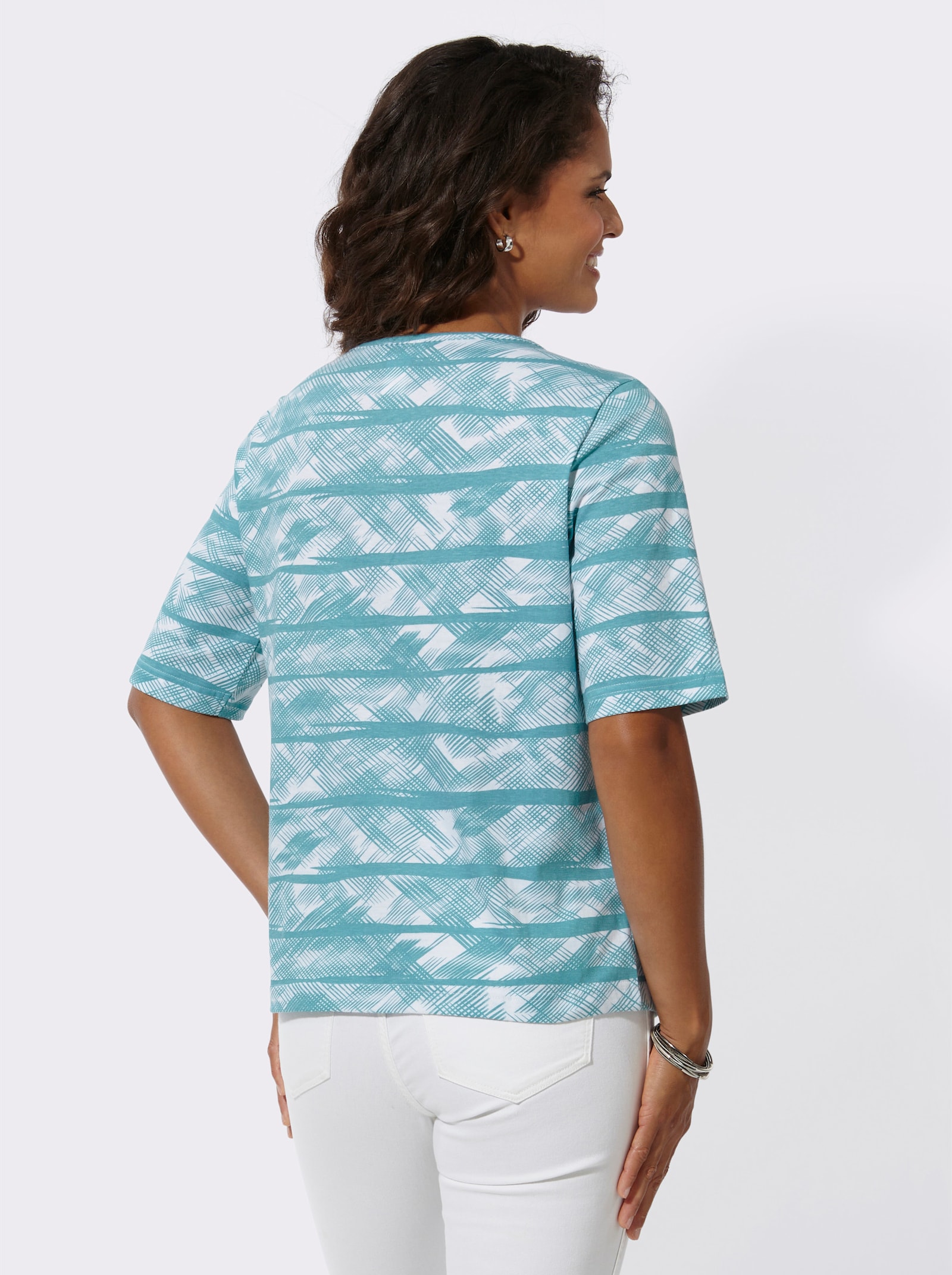 Kurzarmshirt aus reiner Baumwolle - ozean-weiß-bedruckt