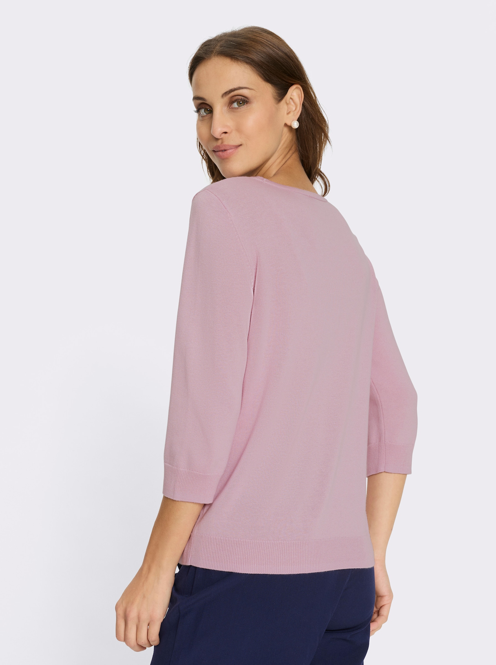 Rundhalspullover mit Blütenranken-Stickerei - rosé