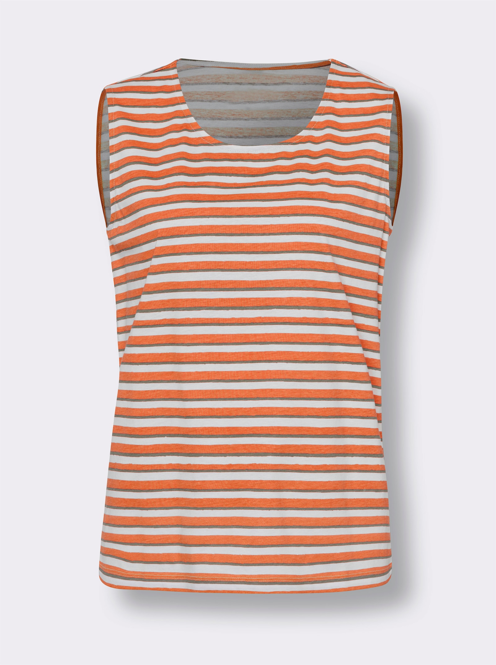 Shirttop met ronde hals - oranje/wit gestreept