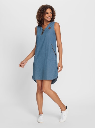 Jeanskleid mit hinten verlängertem Saum - blue-bleached