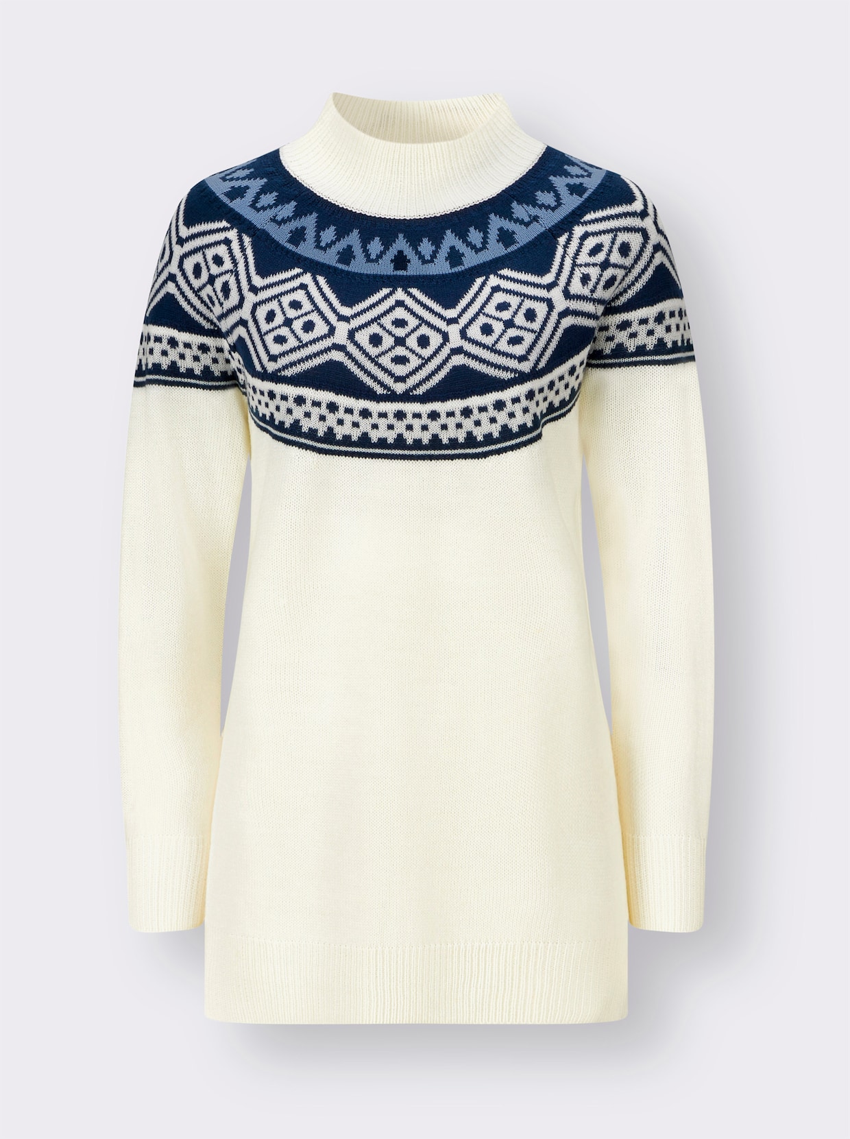 Lange pullover - ecru/donkerblauw