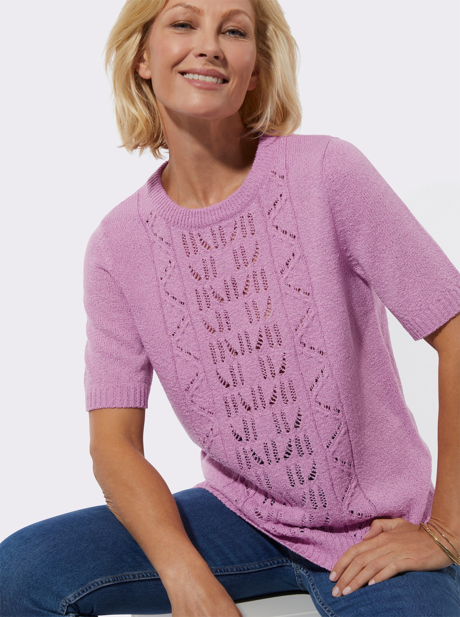 Ajourpullover in Bouclé-Qualität - orchidee