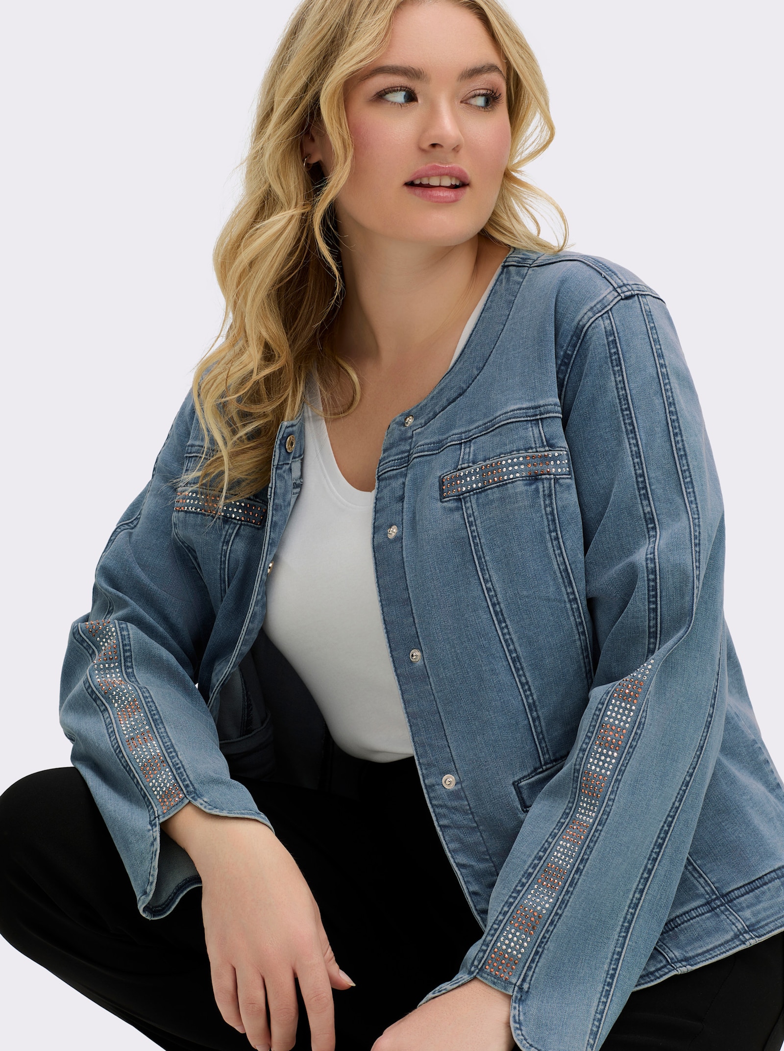 Jeansblazer mit glitzernden Details - blue-bleached