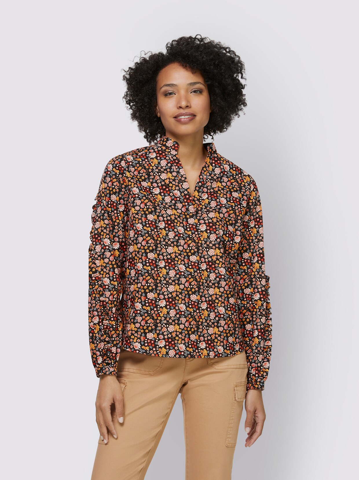 heine Druckbluse - schwarz-cognac-bedruckt
